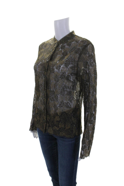 Worth Womens Button Front Long Sleeve Lace Shirt Top Brown Black Size 10