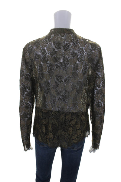 Worth Womens Button Front Long Sleeve Lace Shirt Top Brown Black Size 10