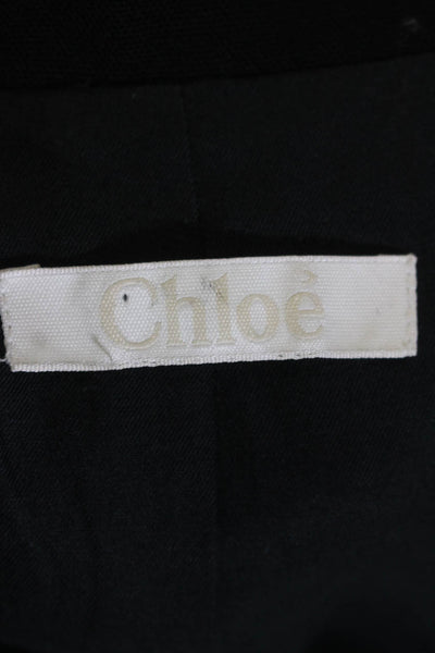 Chloe Womens Double Breasted Collared Jacket Black Wool Size FR 36