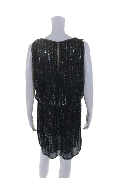 Greylin Anthropologie Womens Navy Sequins Beaded Scoop Neck Shift Dress Size M