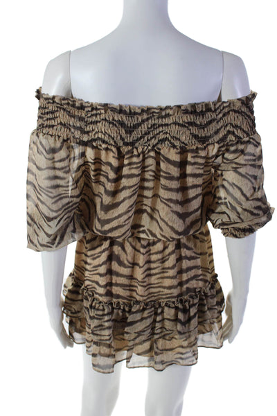 Generation Love Womens Tiger Print Off The Shoulder Blouson Dress Brown Size 2XS