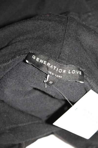 Generation Love Womens Terry Knit Long Sleeve Drawstring Hoodie Black Size XS