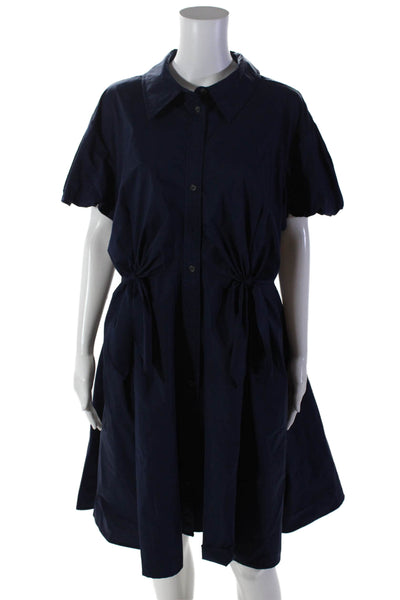 Tanya Taylor Womens Cotton Puff Sleeve Bow Shirt Dress Navy Size 12