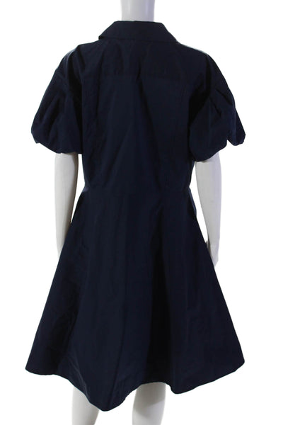 Tanya Taylor Womens Cotton Puff Sleeve Bow Shirt Dress Navy Size 12