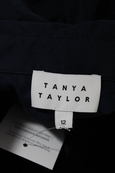 Tanya Taylor Womens Cotton Puff Sleeve Bow Shirt Dress Navy Size 12