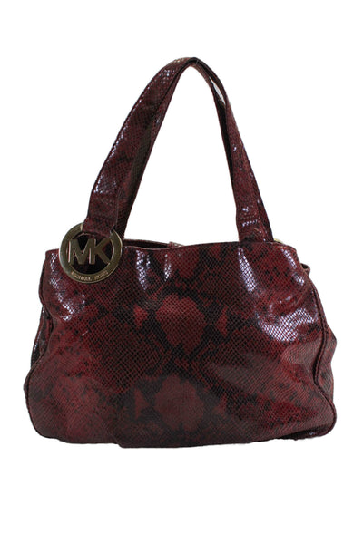 Michael Kors Womens Animal Print Medallion Strap Buttoned Hobo Handbag Red