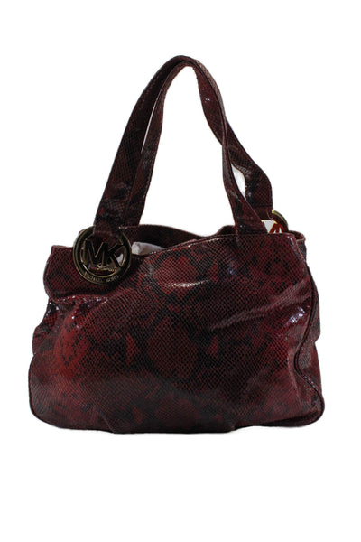 Michael Kors Womens Animal Print Medallion Strap Buttoned Hobo Handbag Red