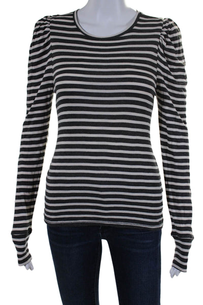 Splendid Collection Womens Long Sleeve Crew Neck Striped Top Gray White Size XS