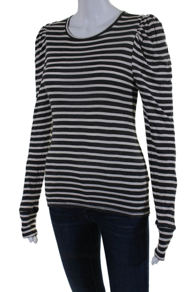 Splendid Collection Womens Long Sleeve Crew Neck Striped Top Gray White Size XS