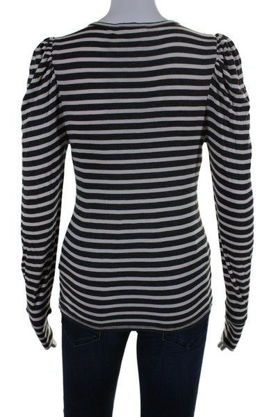 Splendid Collection Womens Long Sleeve Crew Neck Striped Top Gray White Size XS