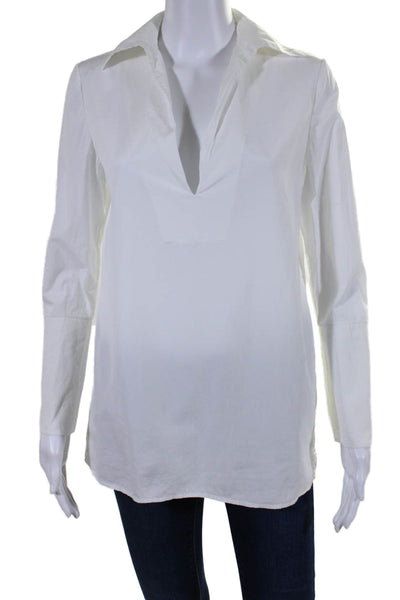 Tory Burch Womens Long Sleeve V Neck Collared Blouse White Size 0 US