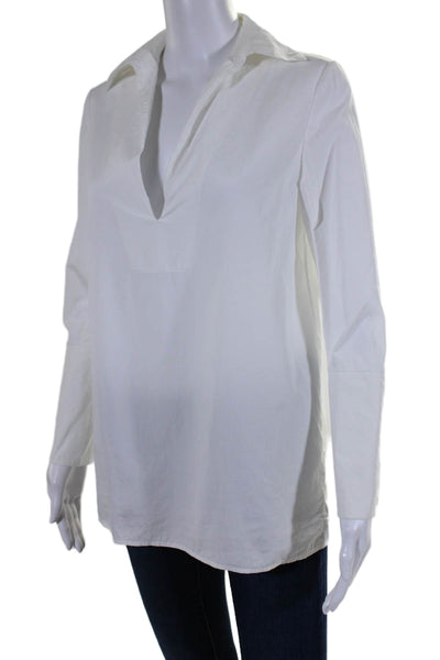 Tory Burch Womens Long Sleeve V Neck Collared Blouse White Size 0 US