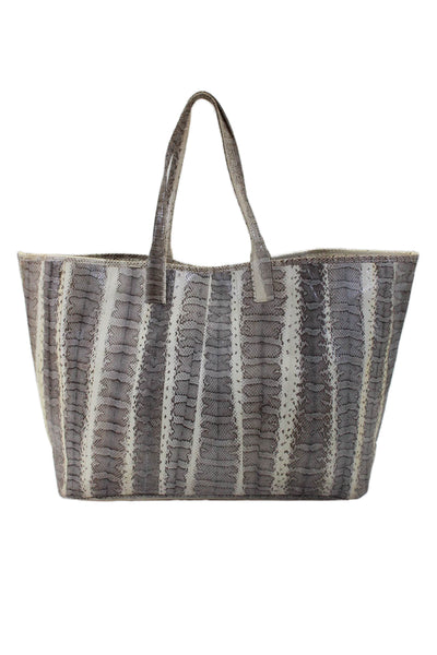 Beirn Womens Double Handle Snakeskin Print Handbag Leather Beige Size Large