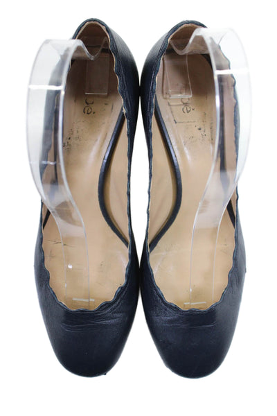 Chloe Womens Slip On Low Block Business Heels Leather Blue Size 6.5 US