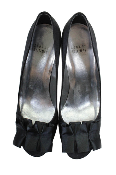 Stuart Weitzman Womens Slip On Open Toe Low Heels Black Size 6.5 US