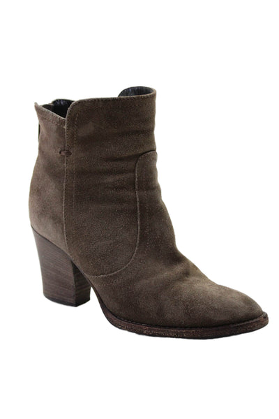 Aquatalia Womens Back Zip Block Heeled Ankle Boots Suede Brown Size 6 US