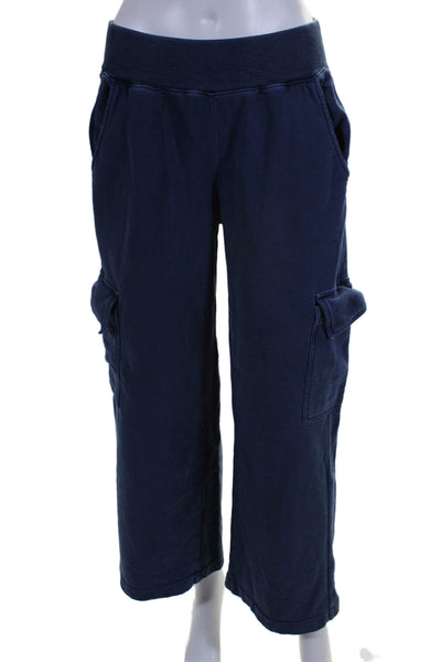 Amo Womens Elastic Waist Mid-Rise Straight Leg Cargo Sweatpants Blue Size S