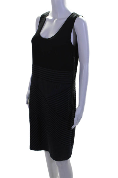 BCBGMAXAZRIA Women's Scoop Neck Sleeveless Mini Dress Black Striped Size L