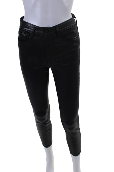 L'Agence Womens High Rise Coated Skinny Jeans Black Size 26