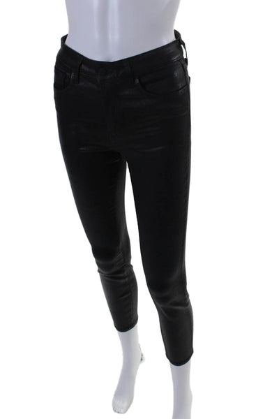 L'Agence Womens High Rise Coated Skinny Jeans Black Size 26