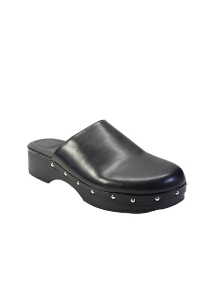 Zara Womens Slip On Studded Platform Mules Black Leather Size 39