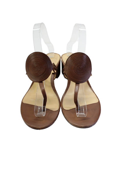 Alexandre Birman Womens Leather Slide On Thong Sandals Heels Brown Size 39.5 9.5