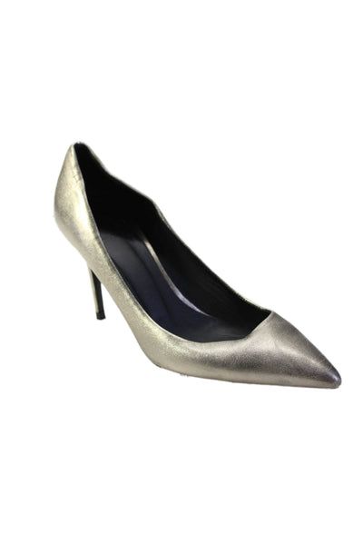 Theory Womens Metallic Leather Pointed Toe Slip On Heels Pumps Silver Size 37 7