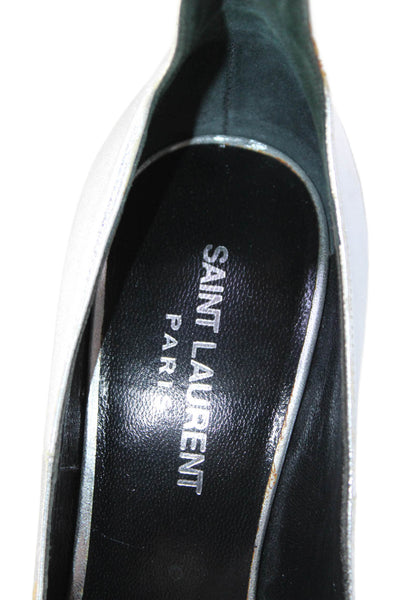 Saint Laurent Womens Metallic Leather Pointed Toe Heels Silver Size 36.5 6.5