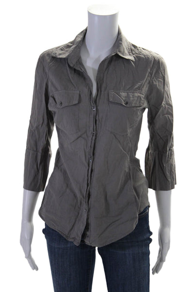 Standard James Perse Womens Button Down Long Sleeves Shirt Gray Cotton Size 2