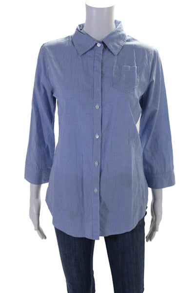 Elizabeth and James Womens Plaid Button Down Shirt Blue White Cotton Size Medium