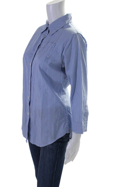 Elizabeth and James Womens Plaid Button Down Shirt Blue White Cotton Size Medium