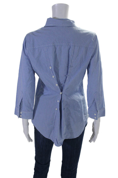 Elizabeth and James Womens Plaid Button Down Shirt Blue White Cotton Size Medium