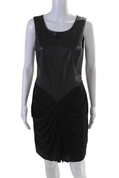 Bailey 44 Womens Faux Leather Draped Sleeveless Midi Dress Black Size 8