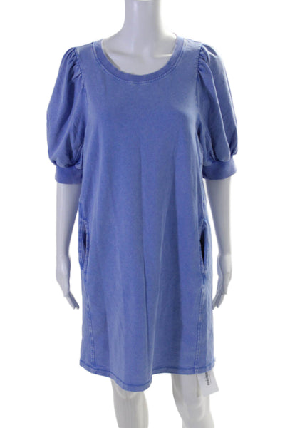 Saturday/Sunday Womens Puffy Short Sleeves Shirt Dress Blue Cotton Size Small