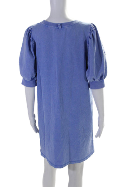 Saturday/Sunday Womens Puffy Short Sleeves Shirt Dress Blue Cotton Size Small