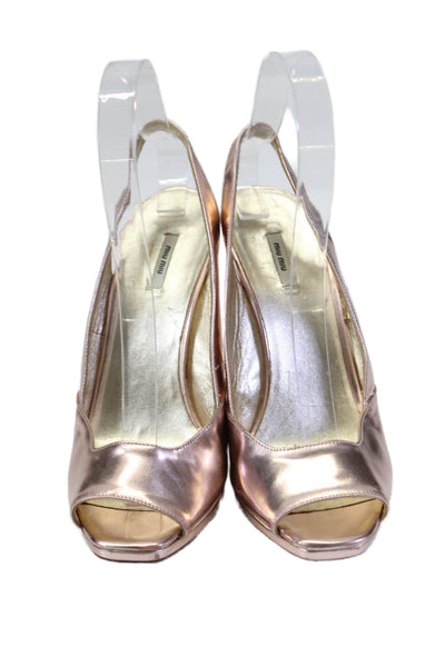 Miu Miu Womens Metallic Peep Toe Slingback Heels Pink Size 7.5