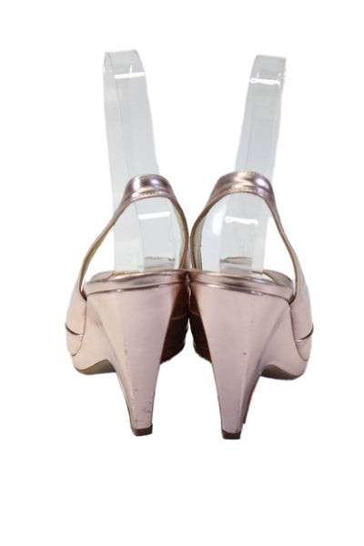 Miu Miu Womens Metallic Peep Toe Slingback Heels Pink Size 7.5