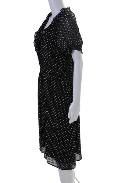 J Crew Womens Silk Polka Dot Print Short Sleeve V-Neck A-Line Dress Black Size 8