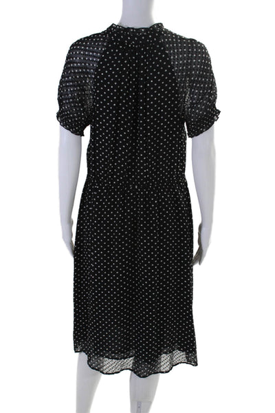 J Crew Womens Silk Polka Dot Print Short Sleeve V-Neck A-Line Dress Black Size 8