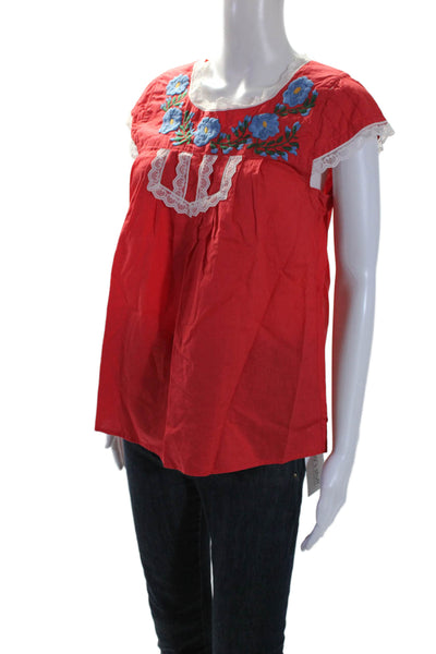 Tracy Feith For Target Womens Floral Embroidered Blouse Red Cotton Size Small