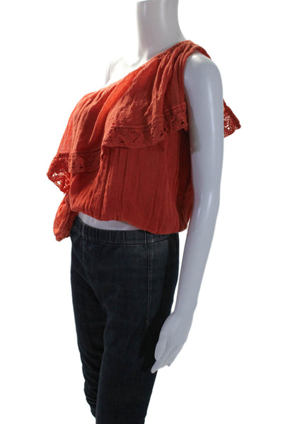 Free People Womens Cotton Dark Orange Layered One Shoulder Blouse Top Size S