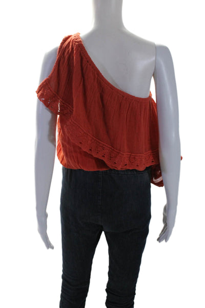 Free People Womens Cotton Dark Orange Layered One Shoulder Blouse Top Size S