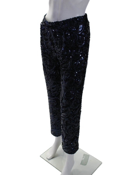 Lovers + Friends Womens Navy Blue Sequins Print Straight Leg Pants Size M