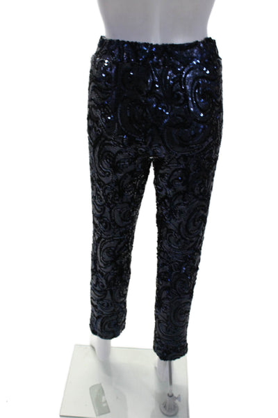 Lovers + Friends Womens Navy Blue Sequins Print Straight Leg Pants Size M