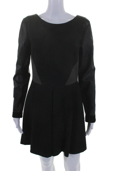 Stella & Jamie Womens Black Leather Trim Zipp Back Color Block Shift Dress SizeM