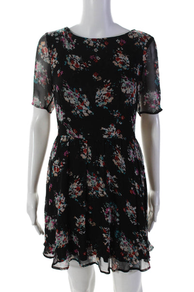 Ella Moss Womens Silk Short Sleeve Floral Print Sheath Dress Black Size S