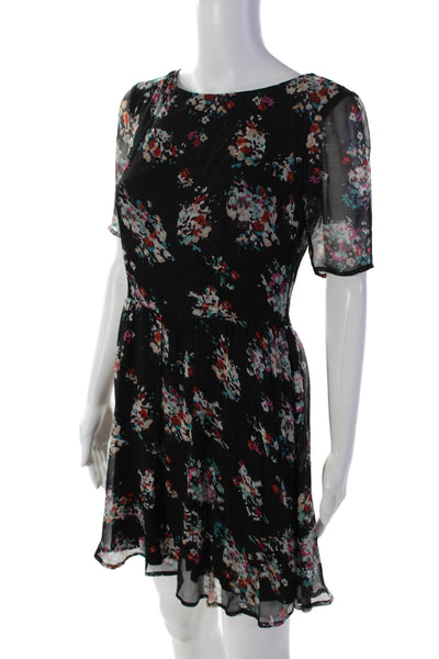 Ella Moss Womens Silk Short Sleeve Floral Print Sheath Dress Black Size S