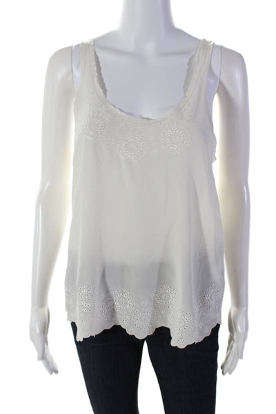 Joie Womens Silk Scoop Neck Embroidered Tank Blouse White Size XS