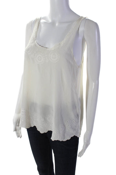 Joie Womens Silk Scoop Neck Embroidered Tank Blouse White Size XS