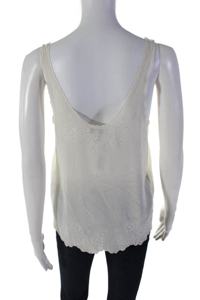 Joie Womens Silk Scoop Neck Embroidered Tank Blouse White Size XS